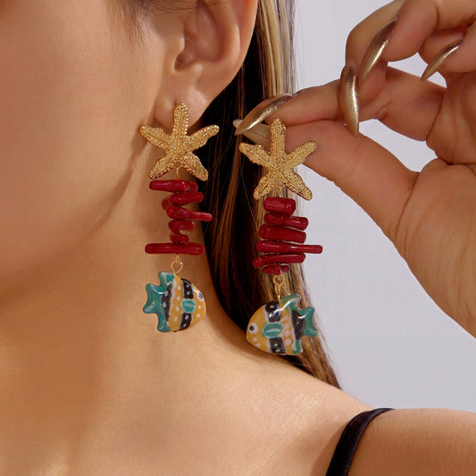 Versatile Starfish And Coral Beach-Style Earrings