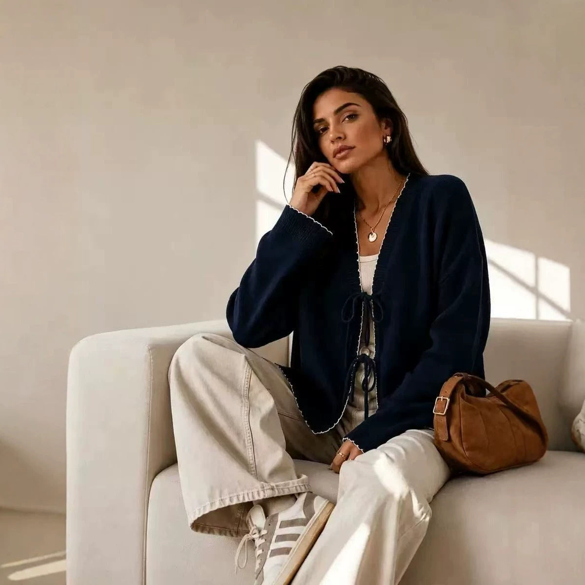 New Autumn/Winter Solid Color Loose Knit Cardigan
