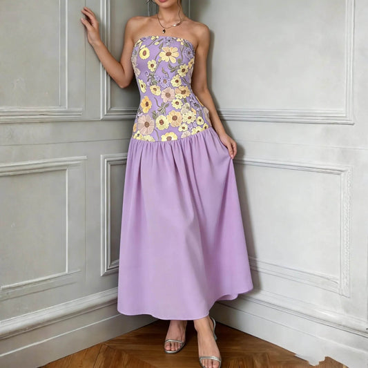 Floral Embroidered Strapless Maxi Dress