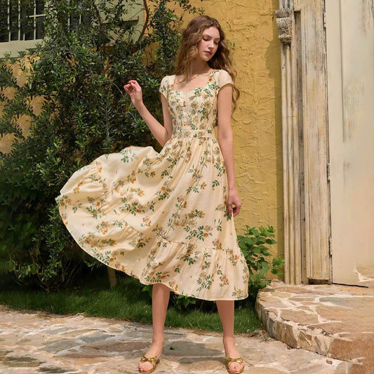 Floral Square Neck Garden Party Dress