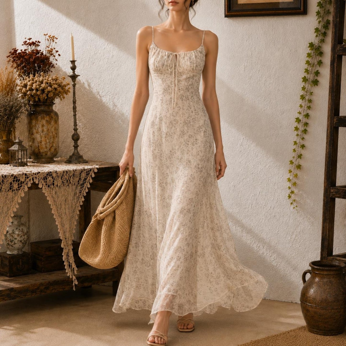 Floral Spaghetti Strap Maxi Vacation Dress