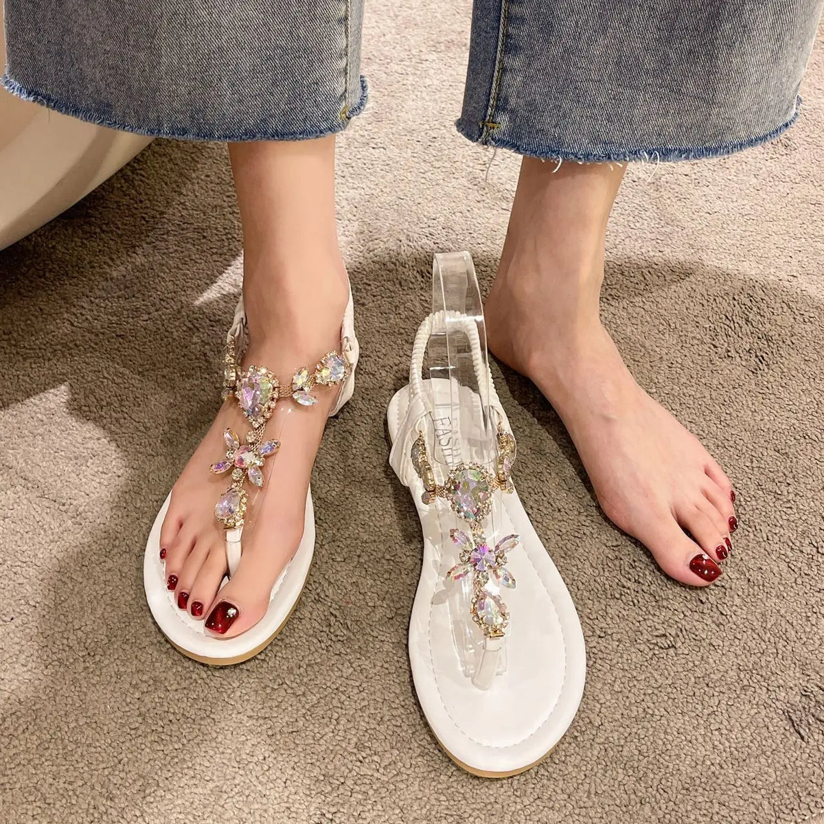 2026 Summer New Women's Rhinestone Decorated Flat Shoes