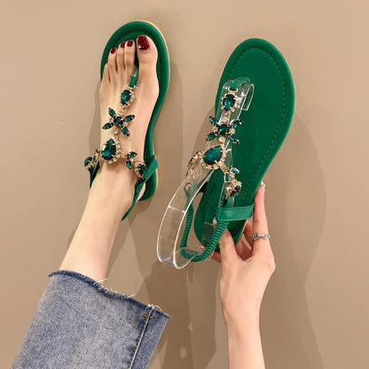 2026 Summer New Women's Rhinestone Decorated Flat Shoes