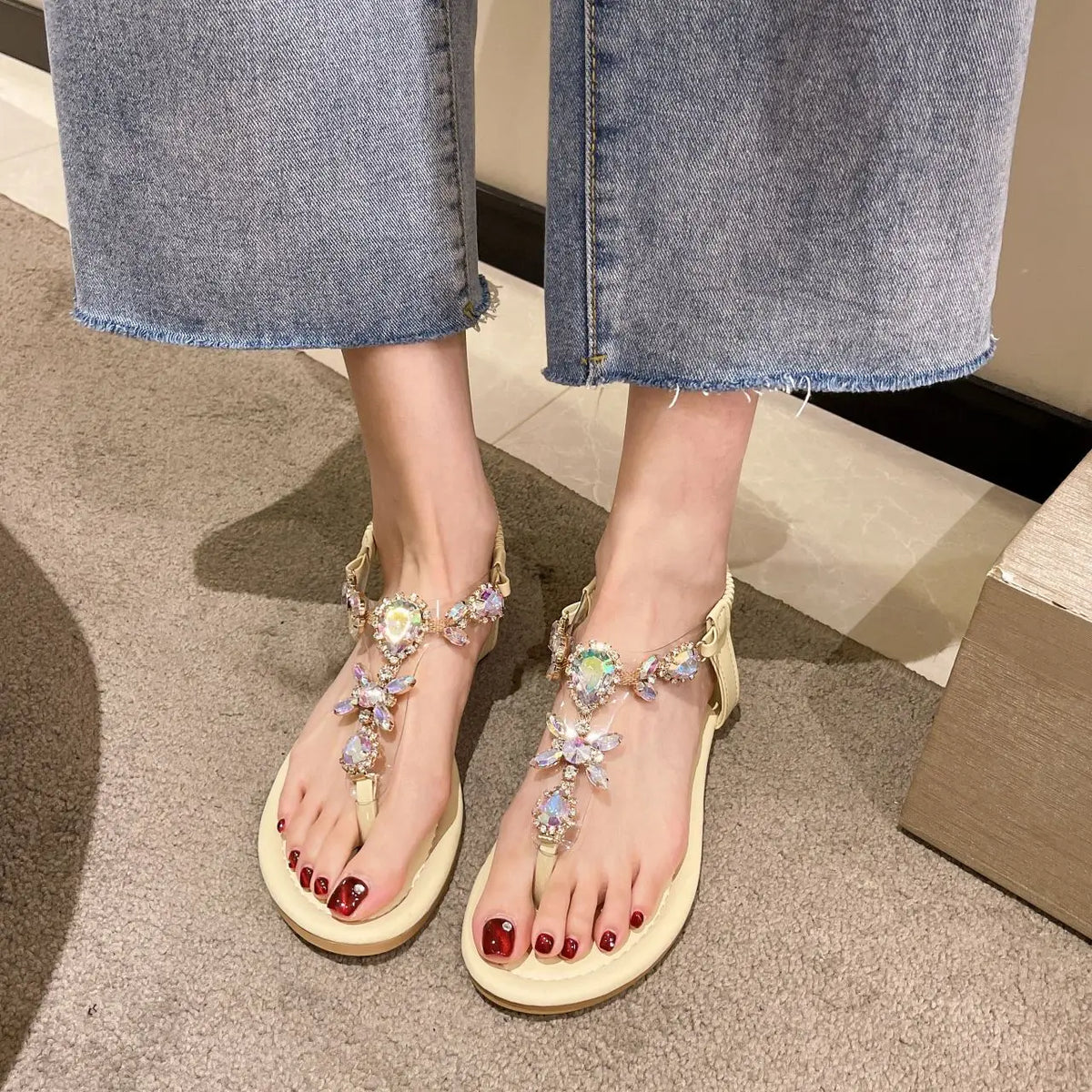 2026 Summer New Women's Rhinestone Decorated Flat Shoes