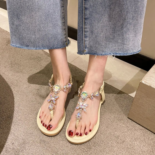 2026 Summer New Women's Rhinestone Decorated Flat Shoes