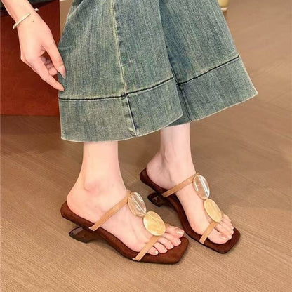 New Single-Strap Square-Toe Open-Toe Wedge Sandals