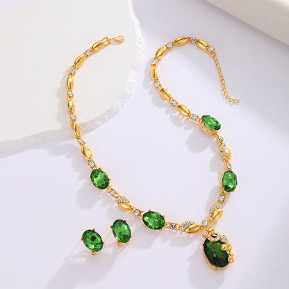 Stylish Oval Rhinestone Necklace and Earring Jewelry Set