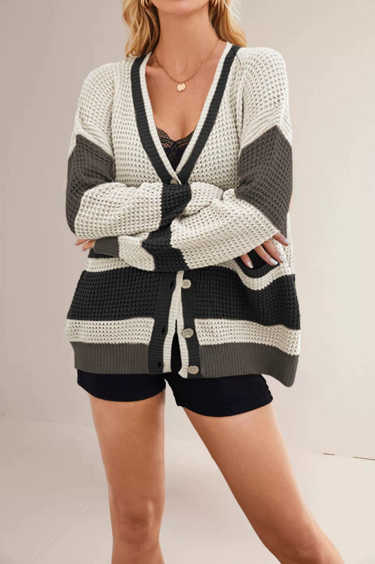 New Hot-Selling V-Neck Color-Blocked Knit Cardigan