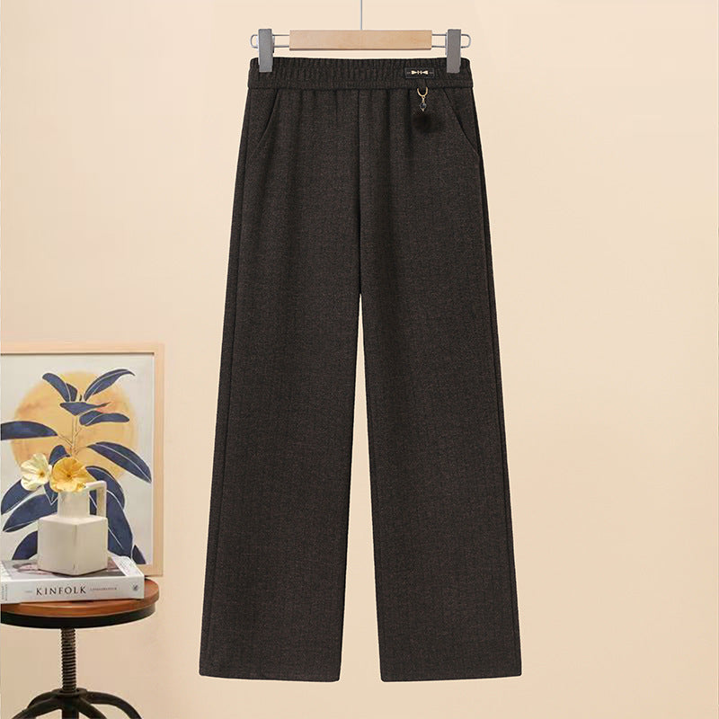 Autumn/Winter Fleece-Lined High-Waisted Loose Straight-Leg Casual Pants