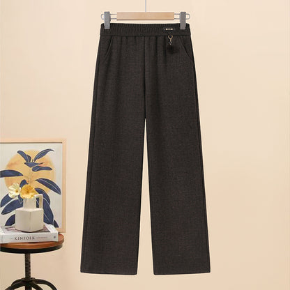 Autumn/Winter Fleece-Lined High-Waisted Loose Straight-Leg Casual Pants