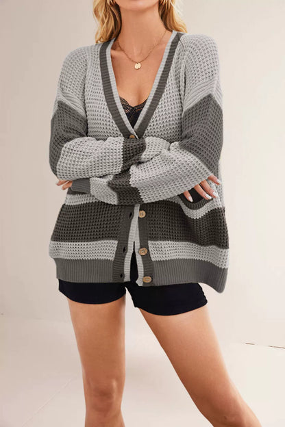 New Hot-Selling V-Neck Color-Blocked Knit Cardigan