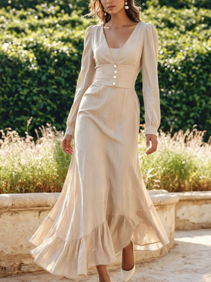2026 Cross-Border European and American Amazon Independent Site Autumn Women's New Fashion Elegant Waist-Cinching Long-Sleeve Dress