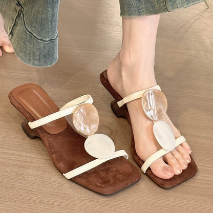 New Single-Strap Square-Toe Open-Toe Wedge Sandals