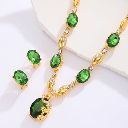 Stylish Oval Rhinestone Necklace and Earring Jewelry Set