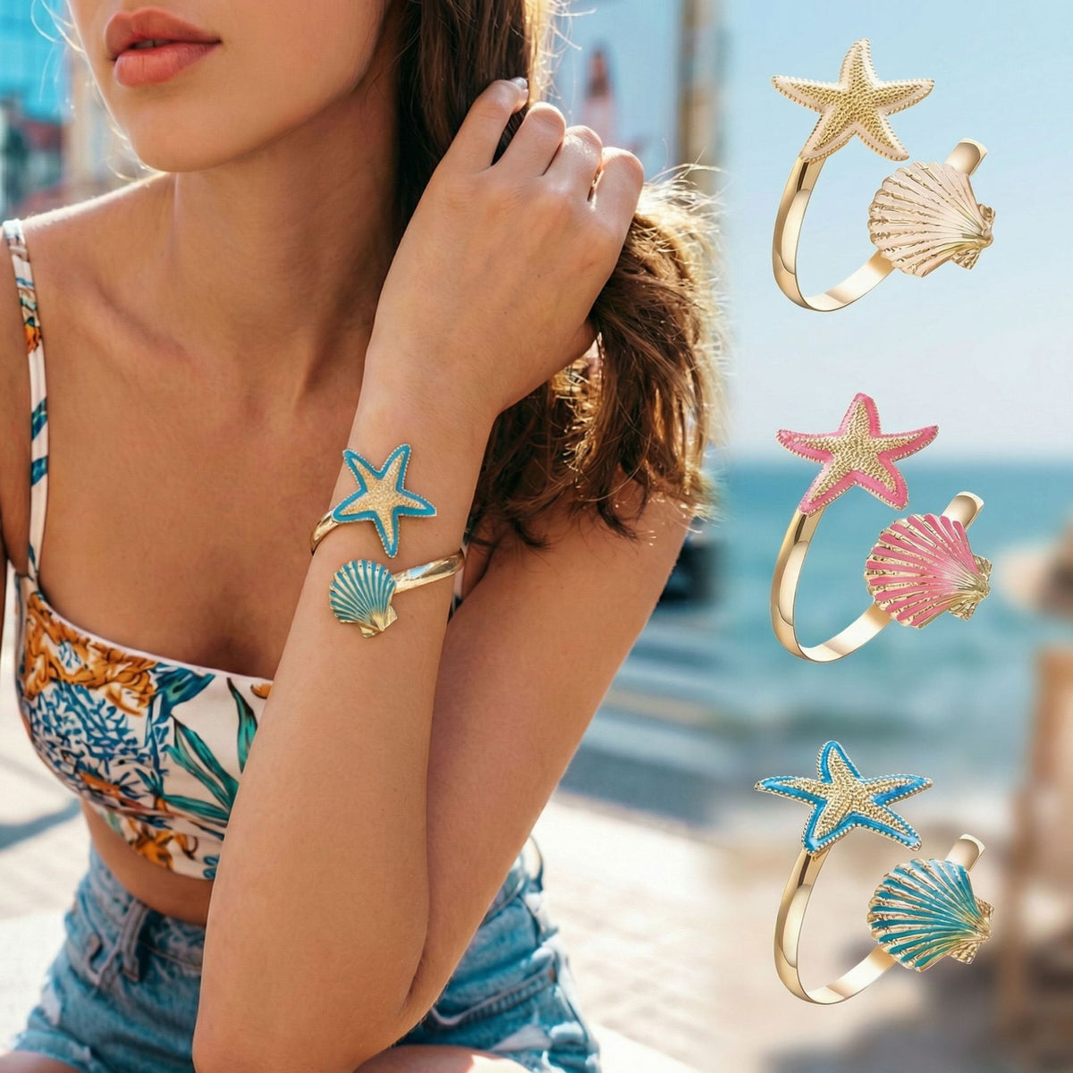 New Women's Bohemian Beach-Style Starfish and Seashell Bracelet