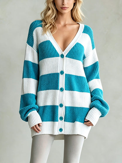 Women's Autumn&Winter New Casual Striped Knit Cardigan
