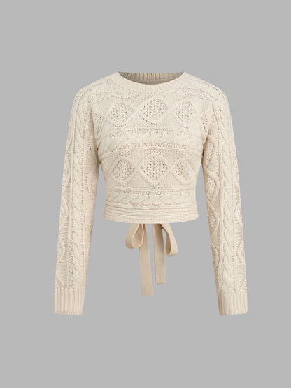 2026 New Open-Back Knit Sweater with Bow Tie Detail
