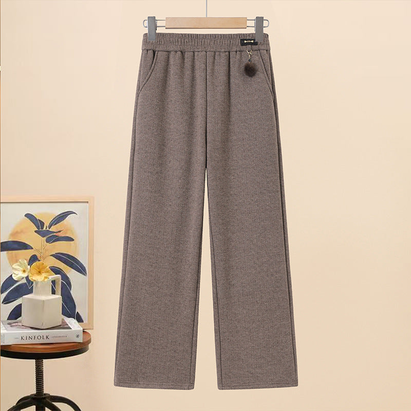 Autumn/Winter Fleece-Lined High-Waisted Loose Straight-Leg Casual Pants