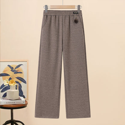 Autumn/Winter Fleece-Lined High-Waisted Loose Straight-Leg Casual Pants