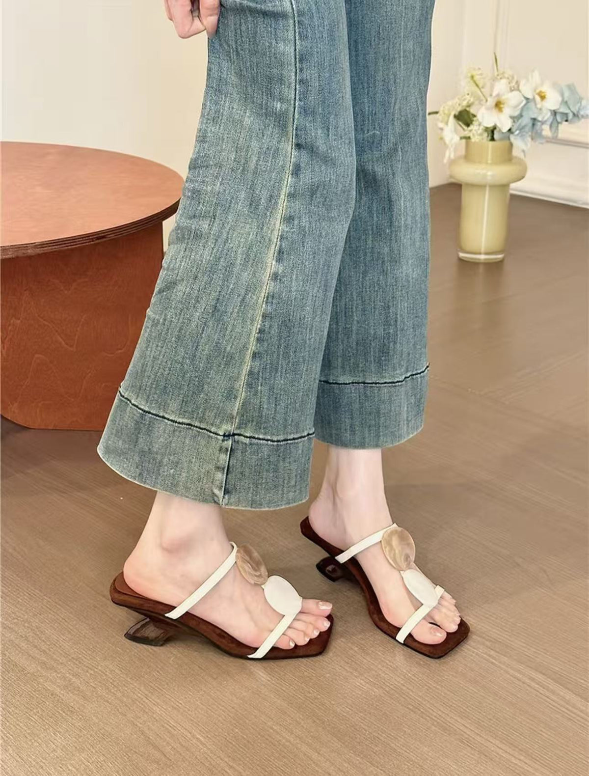 New Single-Strap Square-Toe Open-Toe Wedge Sandals