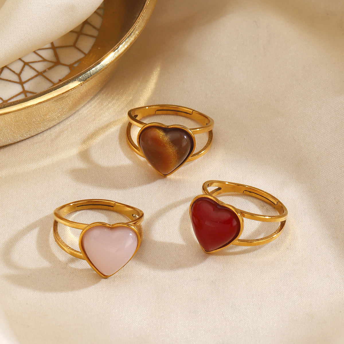 Women Fashion Colorful Open Heart Ring
