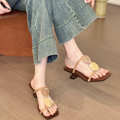 New Single-Strap Square-Toe Open-Toe Wedge Sandals