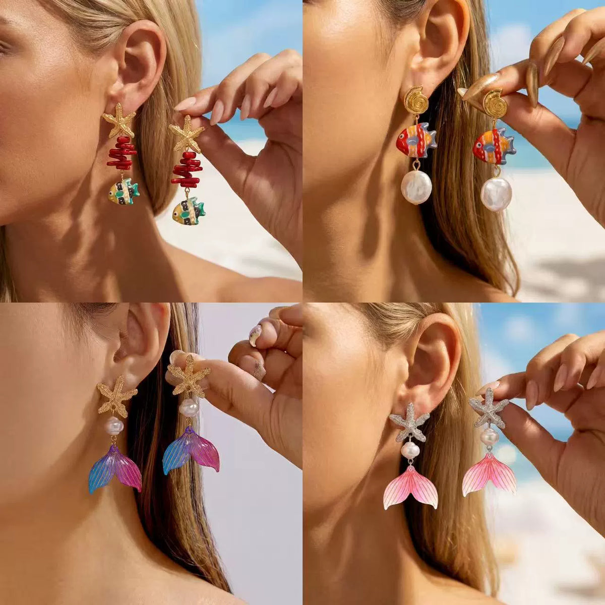 Versatile Starfish And Coral Beach-Style Earrings