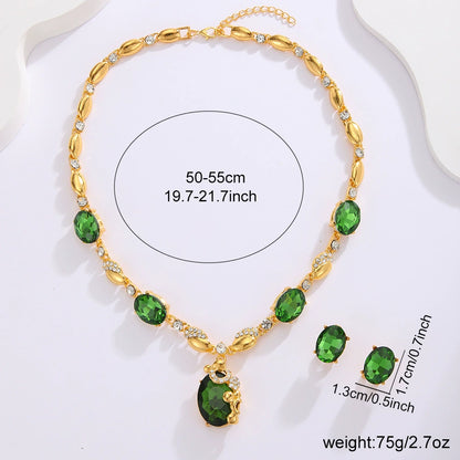 Stylish Oval Rhinestone Necklace and Earring Jewelry Set