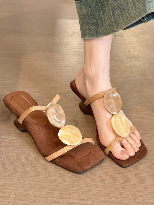 New Single-Strap Square-Toe Open-Toe Wedge Sandals