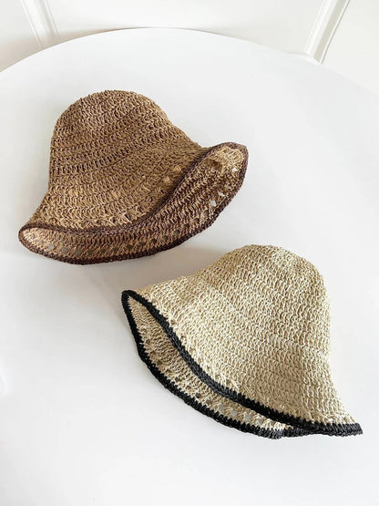 New Women's Wide-Brimmed Open-Weave Straw Bucket Hat