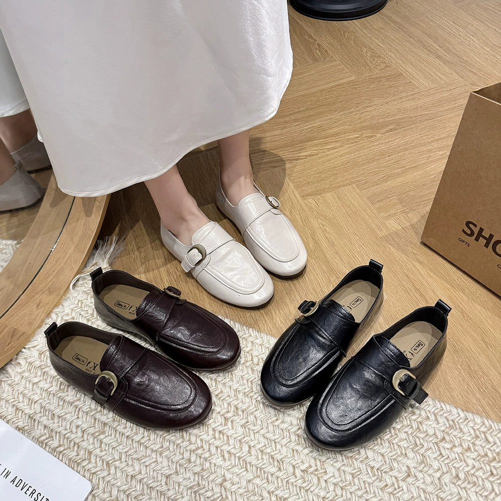 2026 Autumn New Fashionable Metal Buckle Flat Casual Shoes