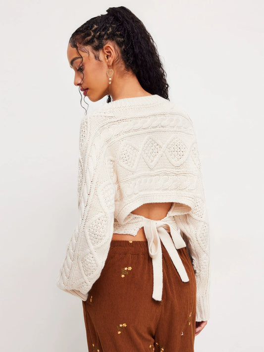 2026 fall/winter new european and american cross-border high-end designer backless knit sweater with cutout detail and bow tie straps