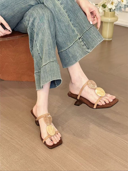 New Single-Strap Square-Toe Open-Toe Wedge Sandals