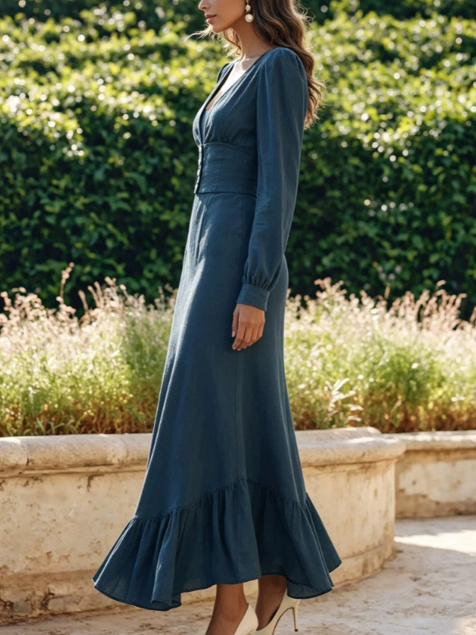 2026 Cross-Border European and American Amazon Independent Site Autumn Women's New Fashion Elegant Waist-Cinching Long-Sleeve Dress