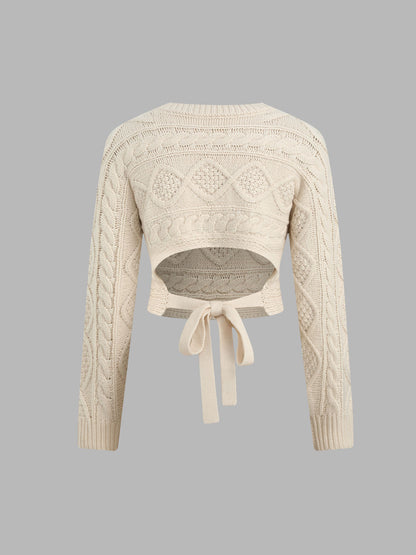 2026 New Open-Back Knit Sweater with Bow Tie Detail