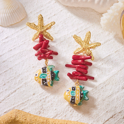 Versatile Starfish And Coral Beach-Style Earrings