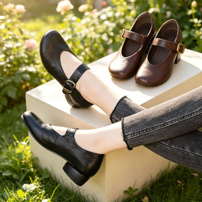 Autumn 2026 Round-Toe Block-Heel Mary Janes with Ankle Strap