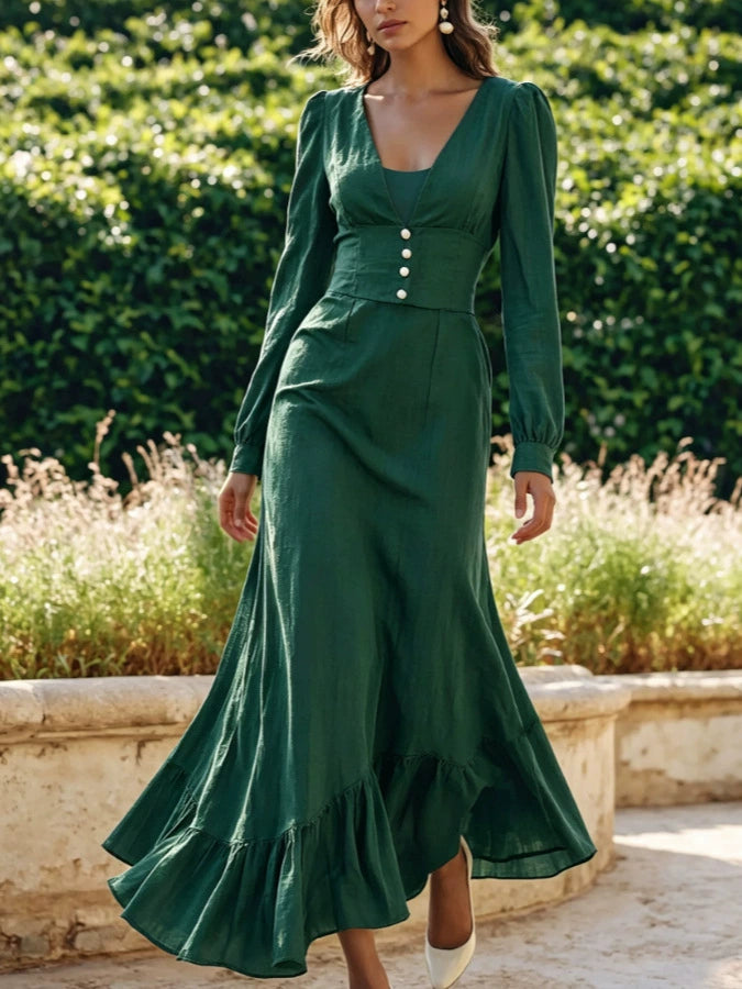 2026 Cross-Border European and American Amazon Independent Site Autumn Women's New Fashion Elegant Waist-Cinching Long-Sleeve Dress