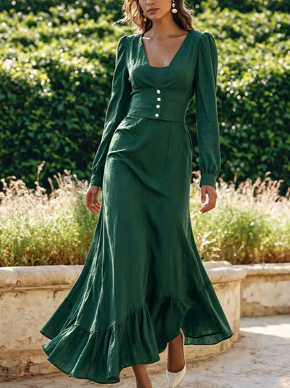2026 Cross-Border European and American Amazon Independent Site Autumn Women's New Fashion Elegant Waist-Cinching Long-Sleeve Dress