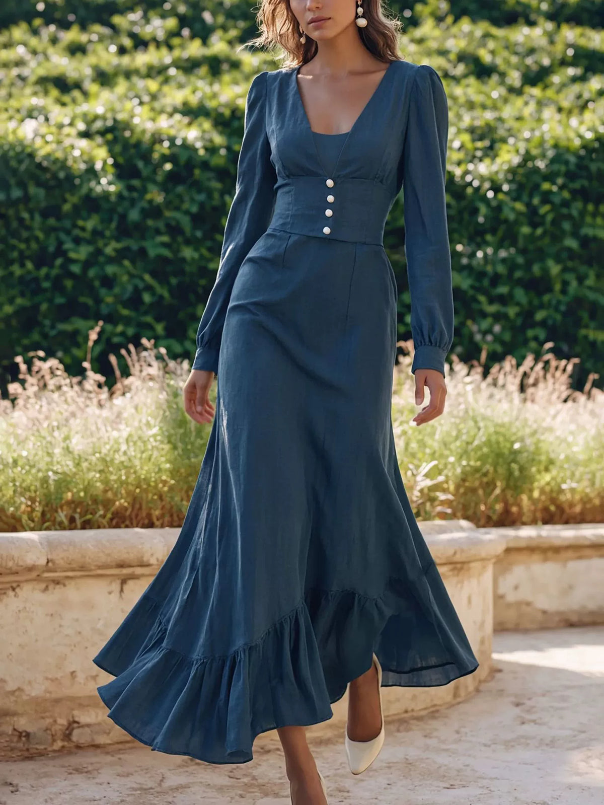 2026 Cross-Border European and American Amazon Independent Site Autumn Women's New Fashion Elegant Waist-Cinching Long-Sleeve Dress