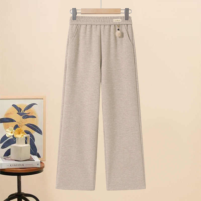 Autumn/Winter Fleece-Lined High-Waisted Loose Straight-Leg Casual Pants