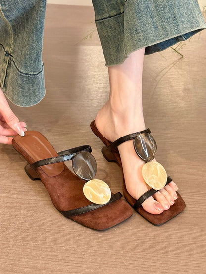 New Single-Strap Square-Toe Open-Toe Wedge Sandals