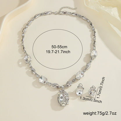 Stylish Oval Rhinestone Necklace and Earring Jewelry Set