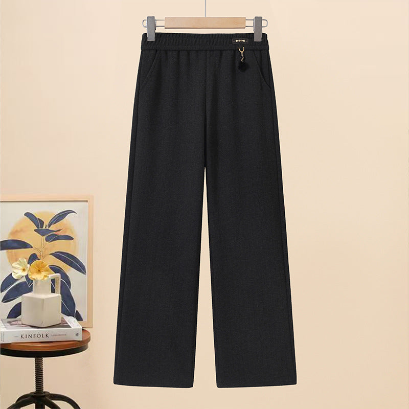 Autumn/Winter Fleece-Lined High-Waisted Loose Straight-Leg Casual Pants