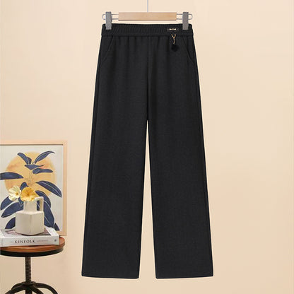 Autumn/Winter Fleece-Lined High-Waisted Loose Straight-Leg Casual Pants