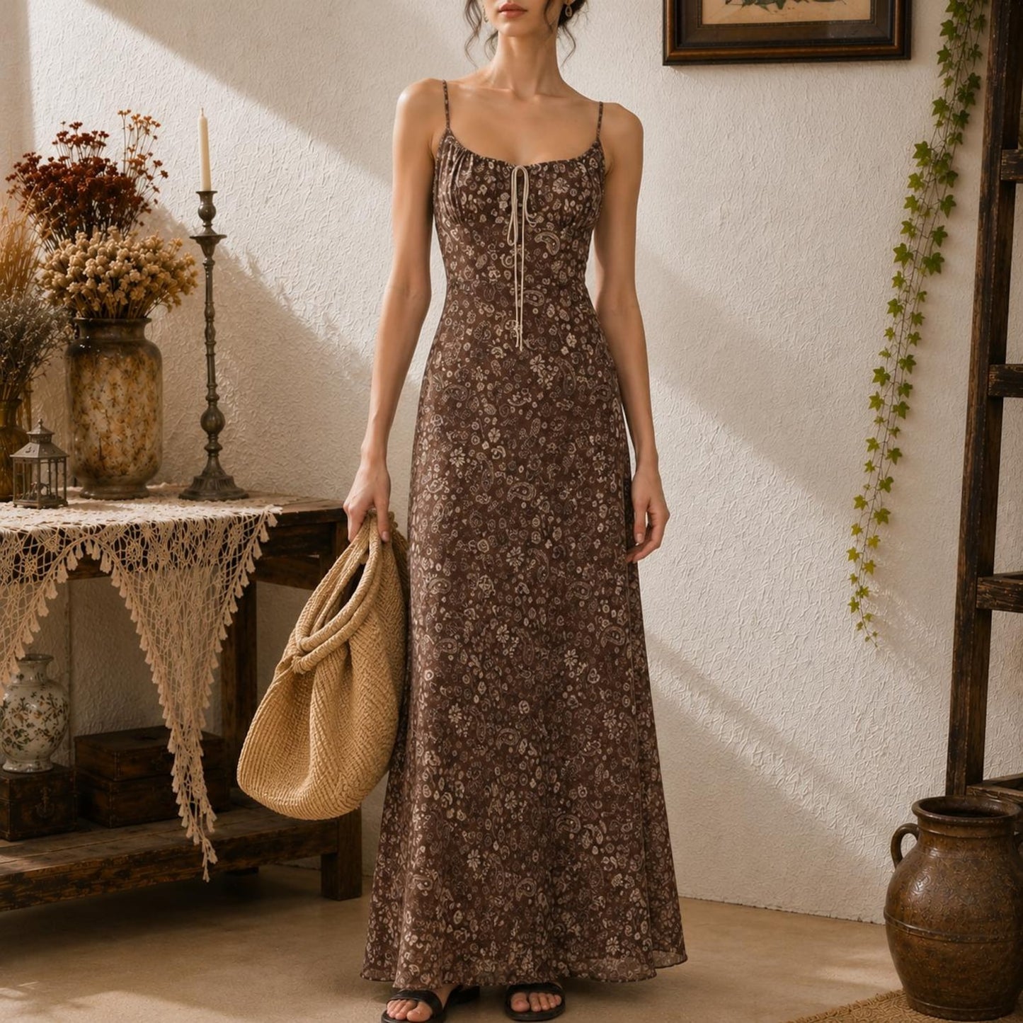 Floral Spaghetti Strap Maxi Vacation Dress