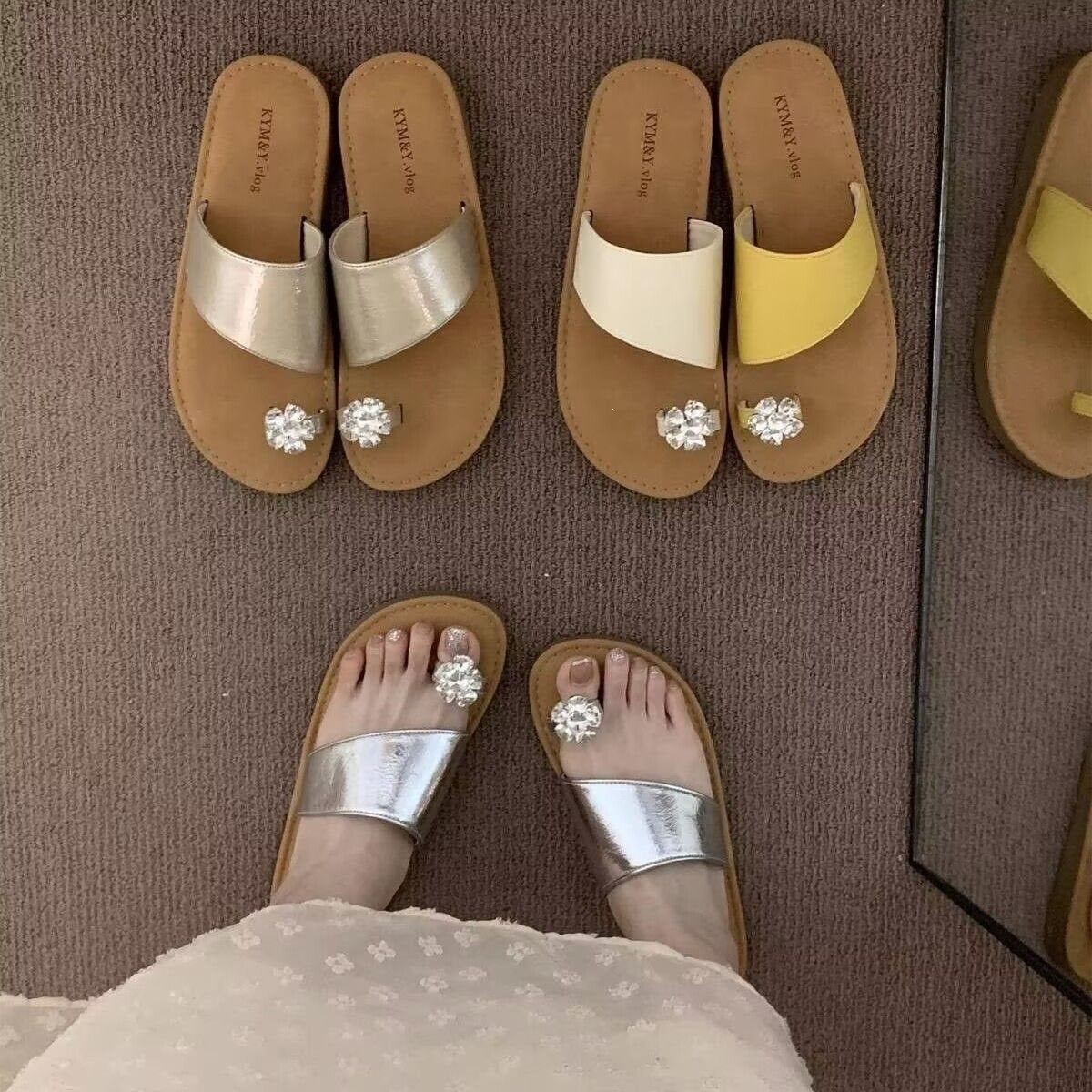 2026 Summer Rhinestone Slip-on Sandals