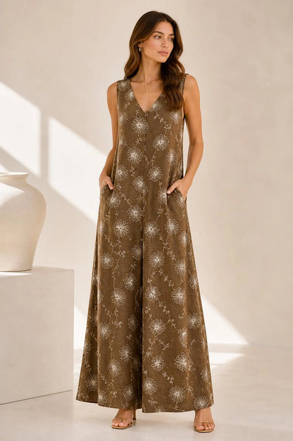 Floral Linen Blend Jumpsuit for Women