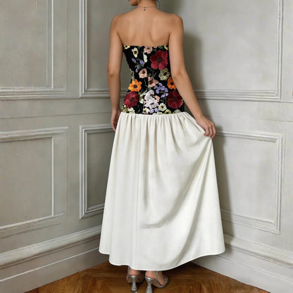 Floral Embroidered Strapless Maxi Dress