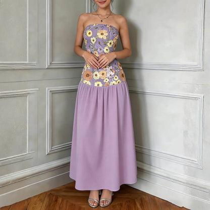 Floral Embroidered Strapless Maxi Dress